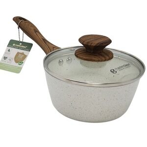 Masterclass Cookware Nonstick Ceramic Coating Saucepan With Lid 1.2QT 6.5" Cream